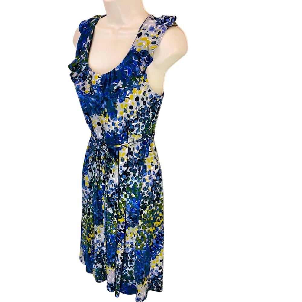 New York & Company Blue Green Fit & Flare Dress Figure Flattering Stretch Knit - Picture 3 of 16